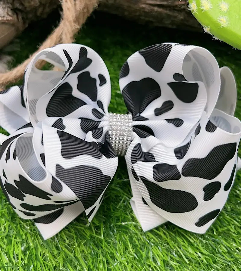 Black and White Cow Print - Deluxe Bow