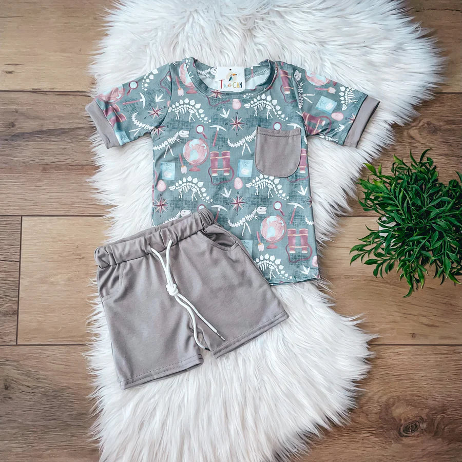 Dino Digs - Two Piece Shorts Set