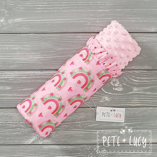 Strawberry Rainbows - Ruffled Minky Blanket