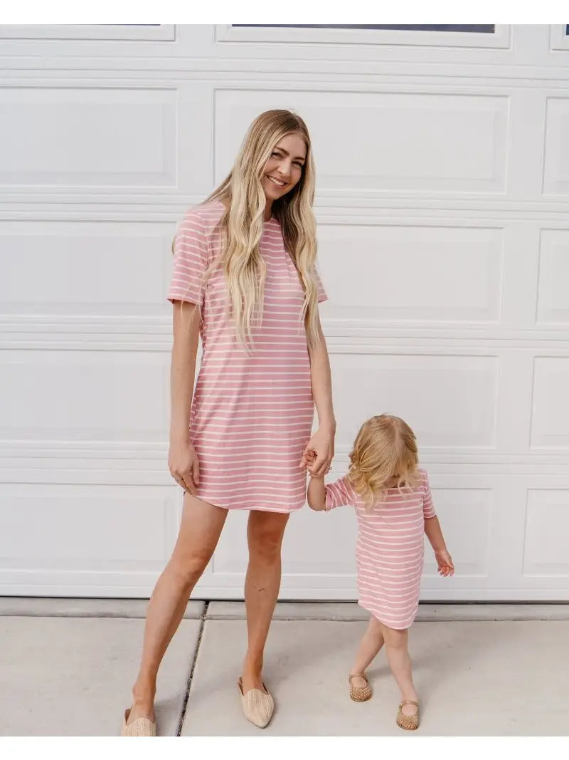 Mommy & Me - Mauve Stripe Tee Shirt Dress