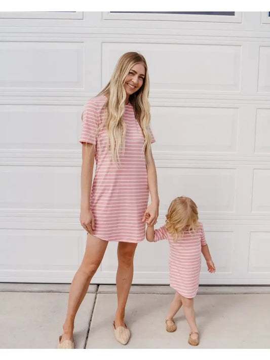 Mommy & Me - Mauve Stripe Tee Shirt Dress